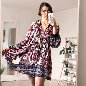 Free People Boho Print Long Sleeve Dress L